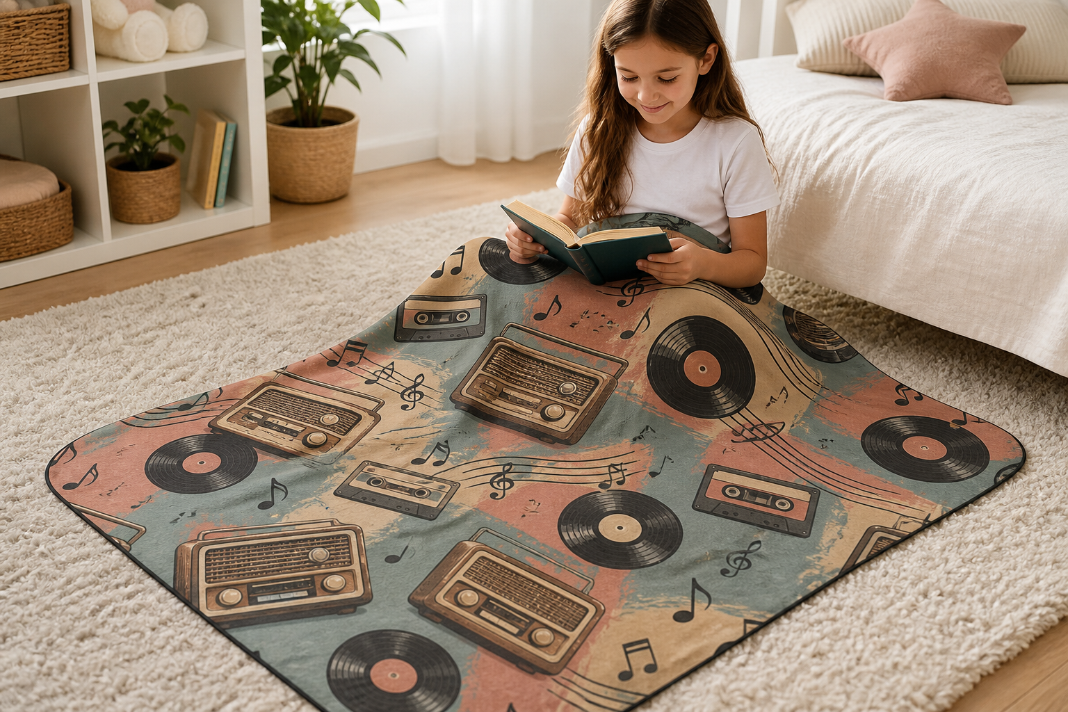 Retro Music Print Throw Blanket Flannel