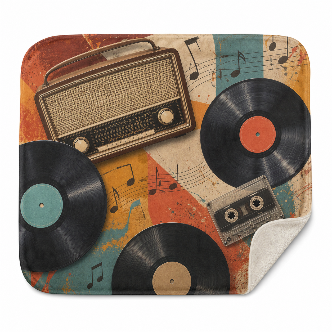 Retro Music Print Throw Blanket Flannel