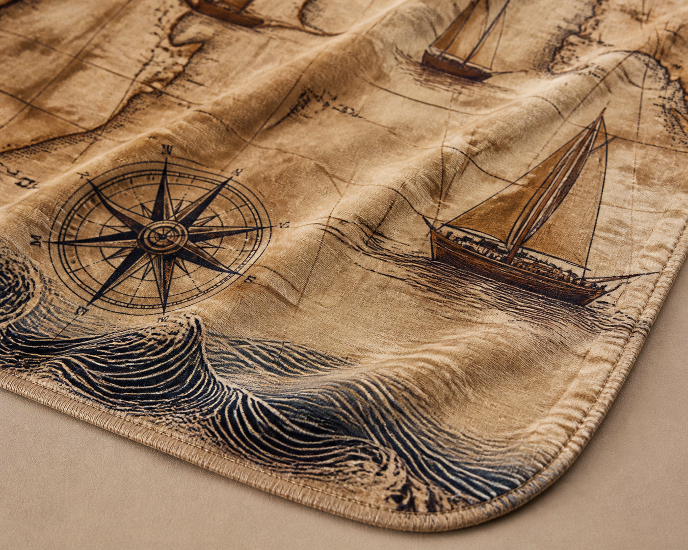 Vintage Nautical Map Throw Blanket Flannel