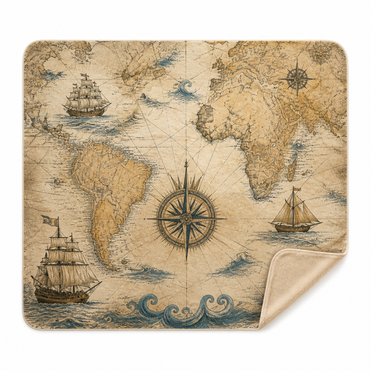Vintage Nautical Map Throw Blanket Flannel