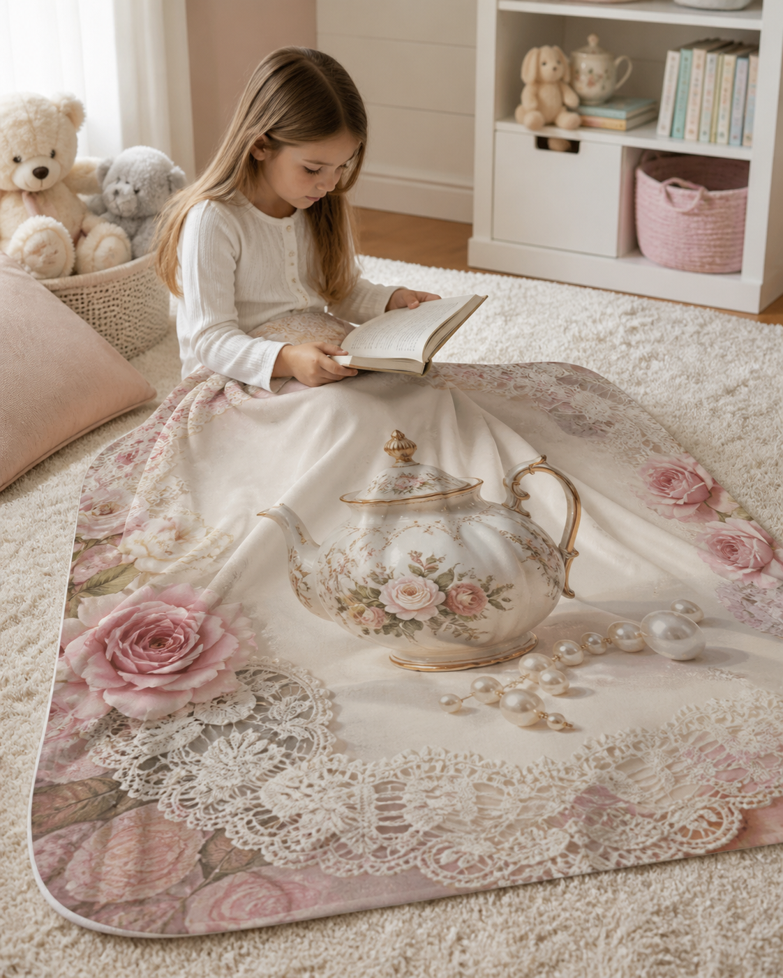 Vintage Floral Tea Set Throw Blanket Flannel
