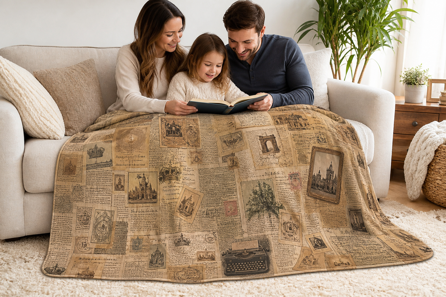 Vintage Newspaper Collage Throw Blanket Flannel