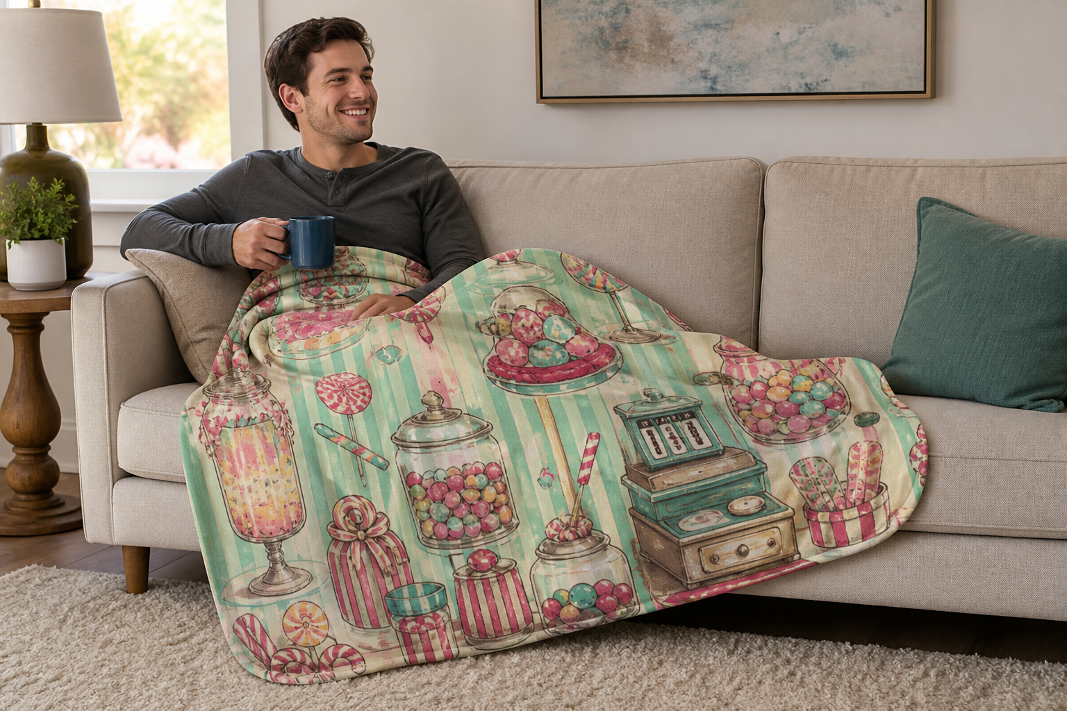 Candy Shop Print Throw Blanket Flannel