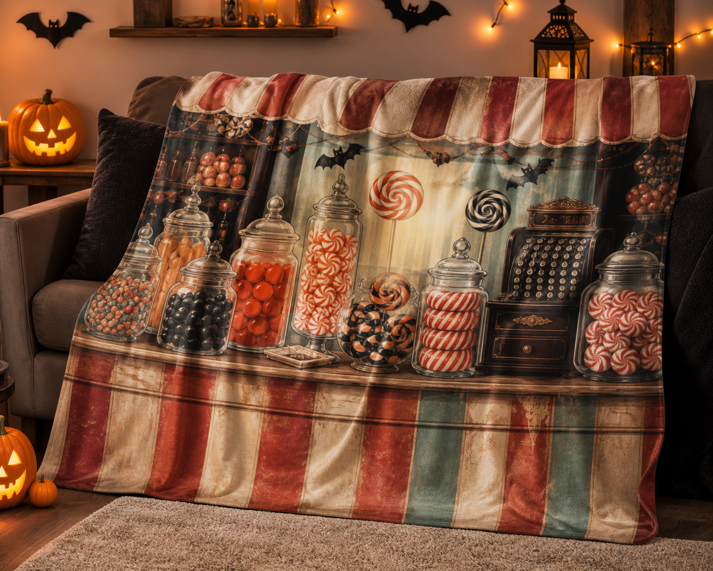 Candy Shop Print Throw Blanket Flannel