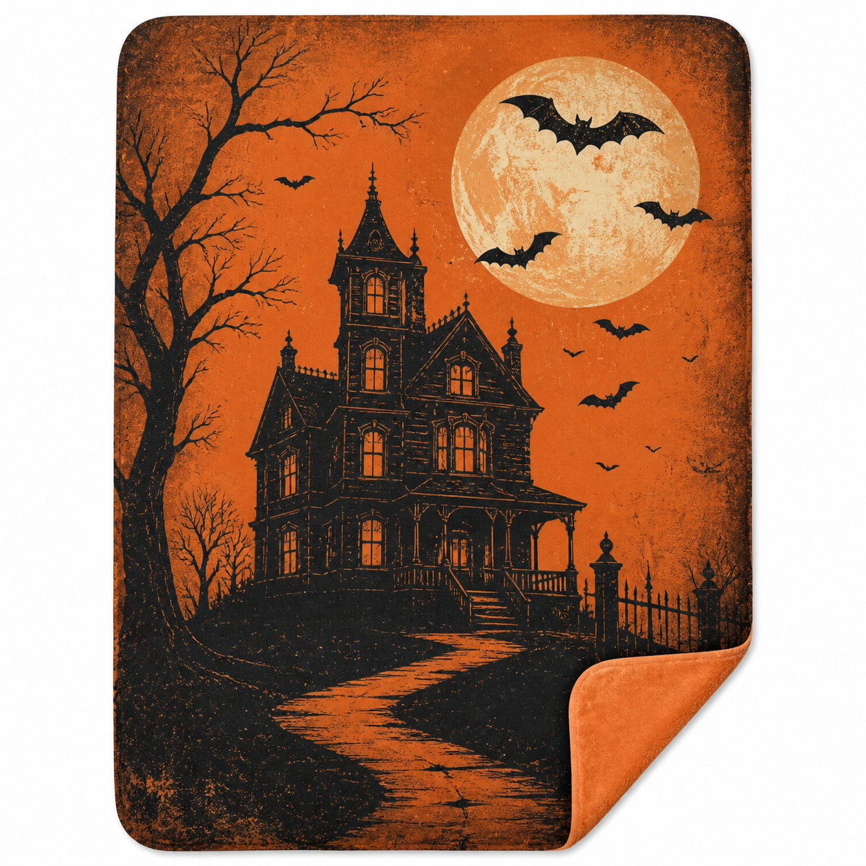 Vintage Halloween Throw Blanket Haunted House Flannel