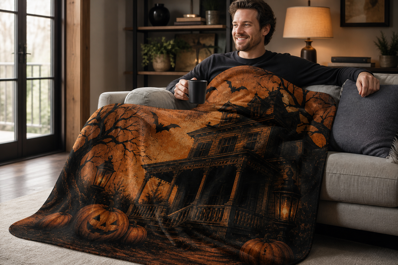 Halloween Vintage Porch Throw Blanket Flannel