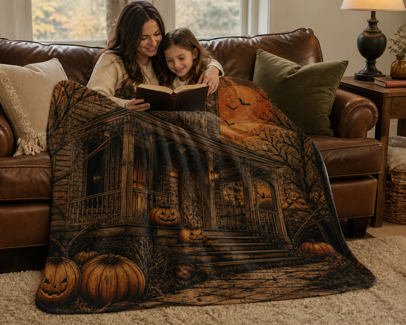 Halloween Vintage Porch Throw Blanket Flannel