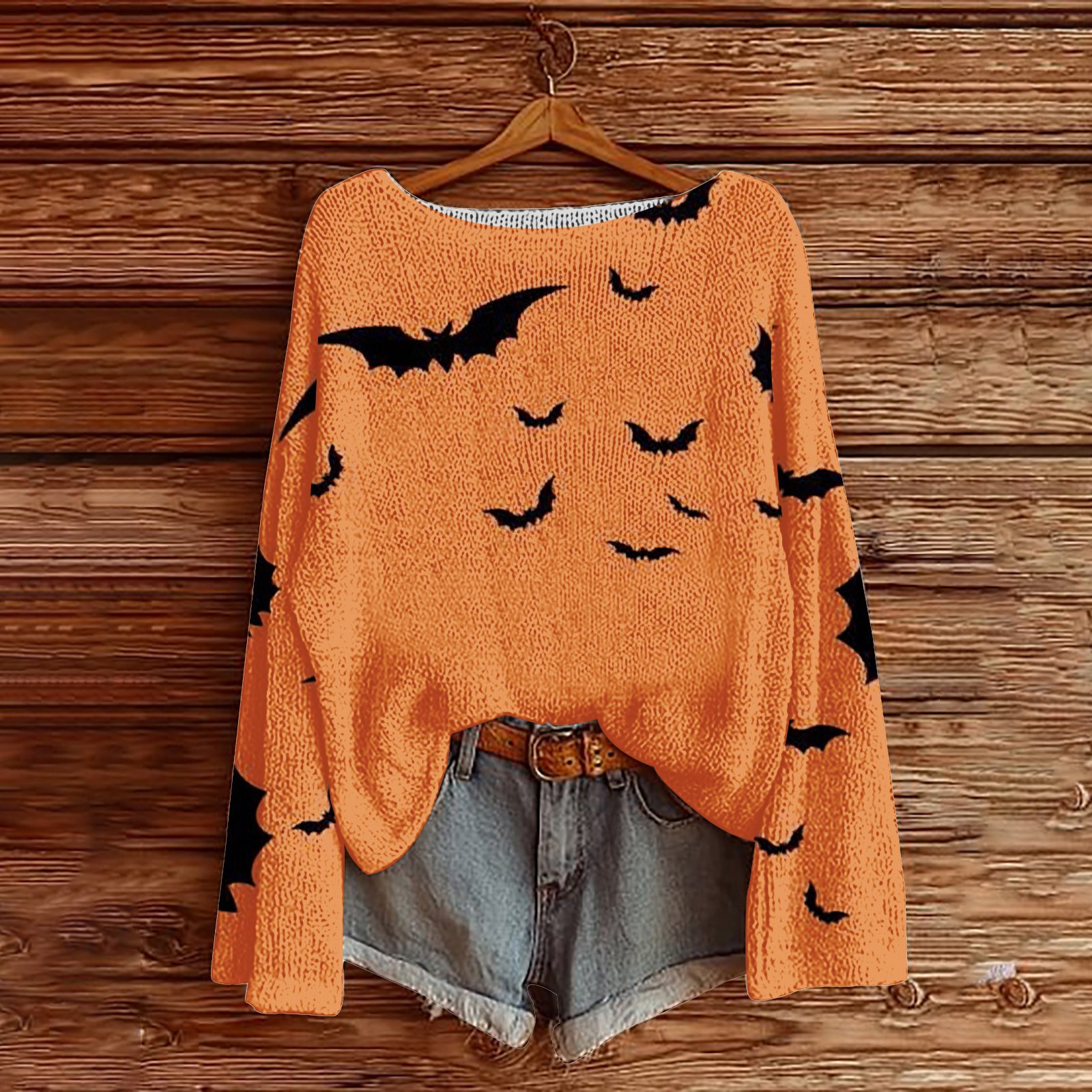 Halloween Women's Pumpkin Vintage Print Crew Neck Long Sleeve Sweatshirt  