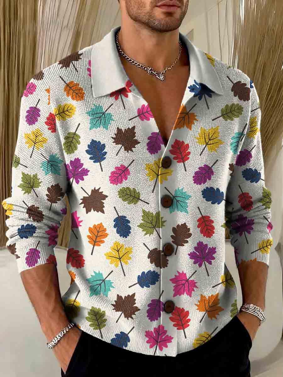 Colorful Maple Leaves Print Cowl Neck Sweater