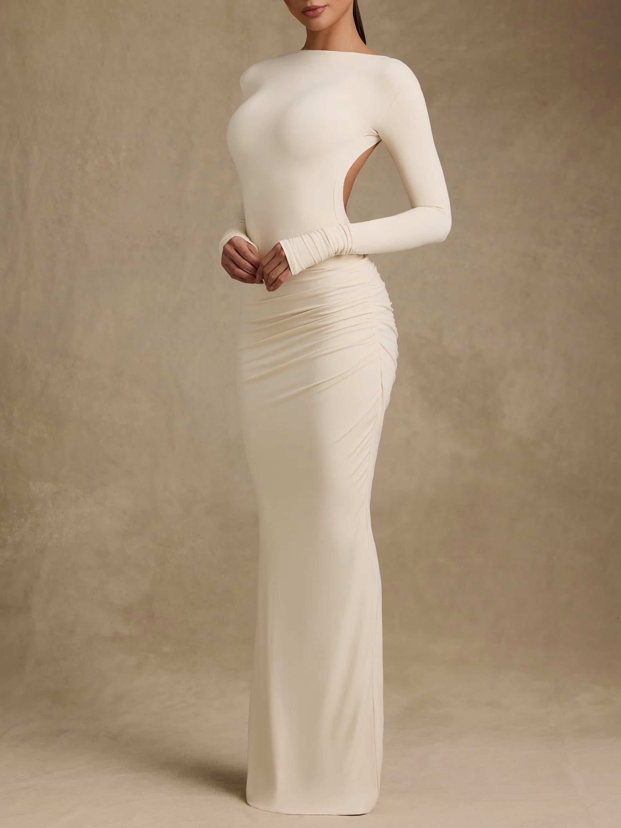 Chocolate Brown Pleated Halter Maxi Dress