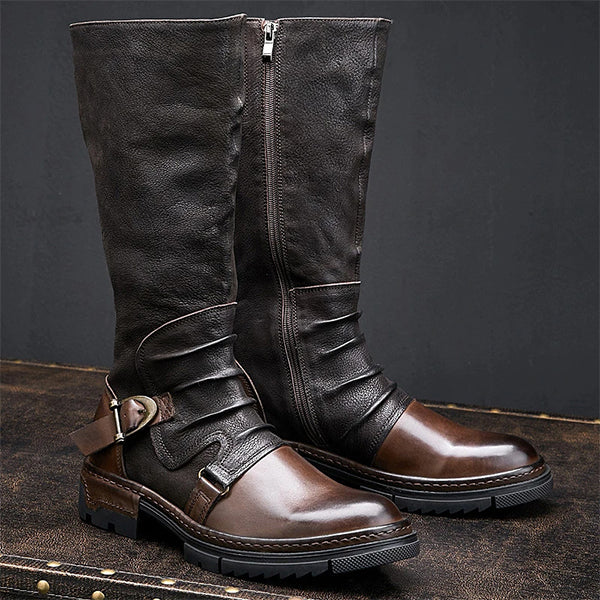 MEN'S VINTAGE BUCKLE PLEATED MOTORCYCLE BOOTS 30868638S