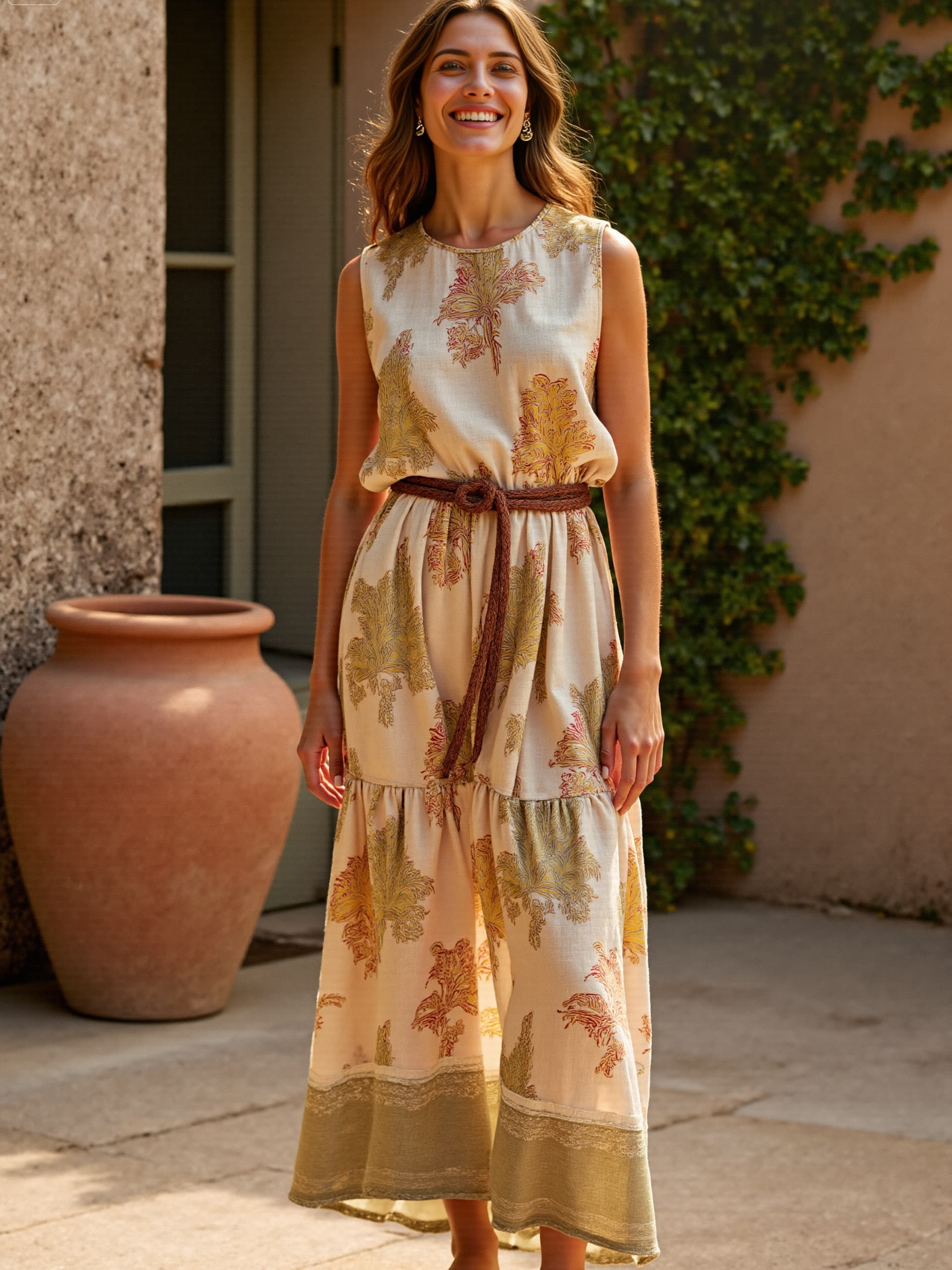 Women's Vintage Floral Art Print Casual Cotton Dress