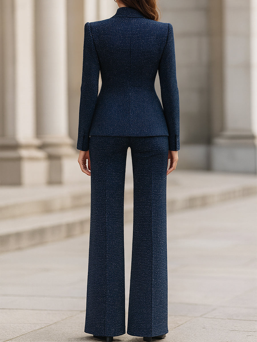 Midnight Blue Textured Double-Breasted Suit