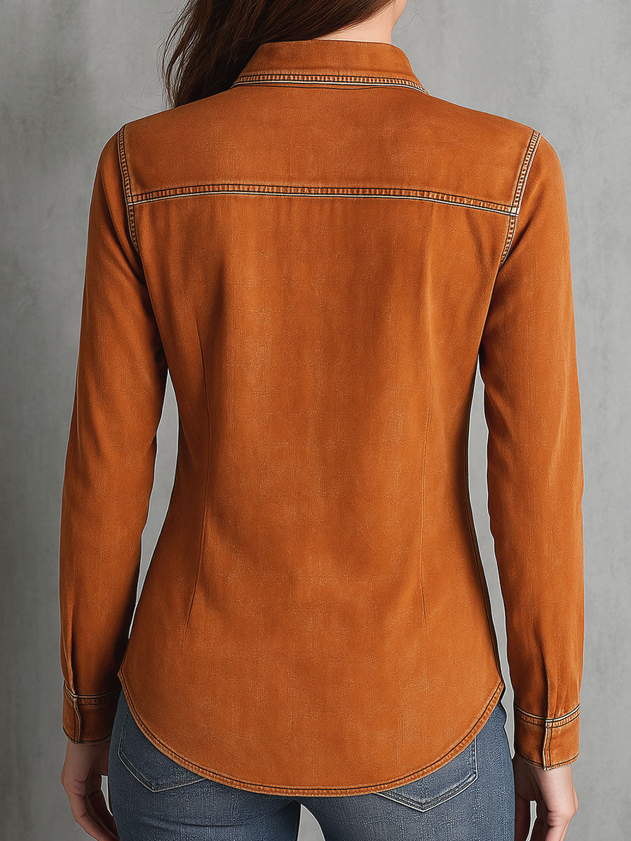 Vintage Burnt Orange Utility Zip Denim Jacket