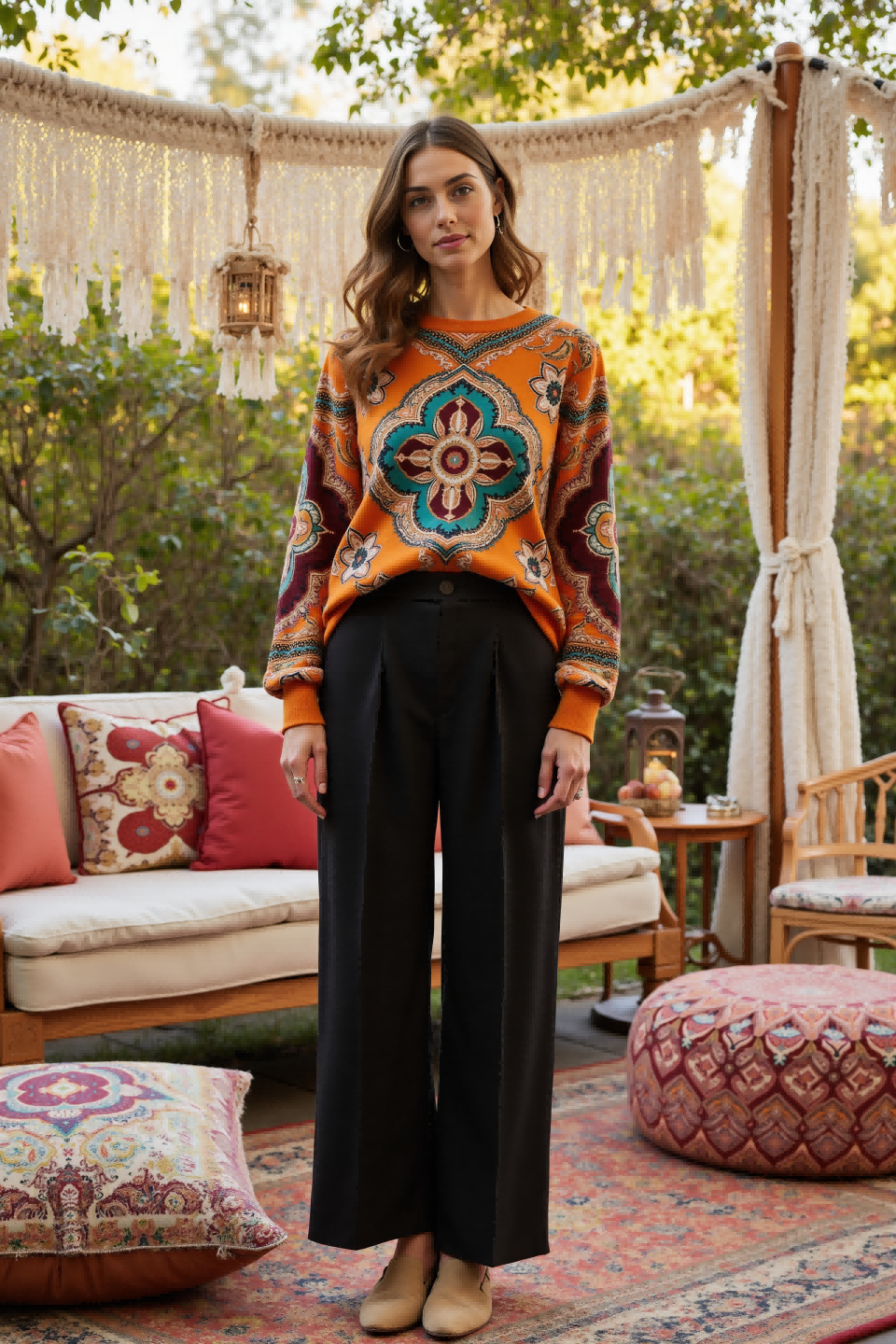 Vintage Boho Prints Women's casual Round-neck sweatshirt