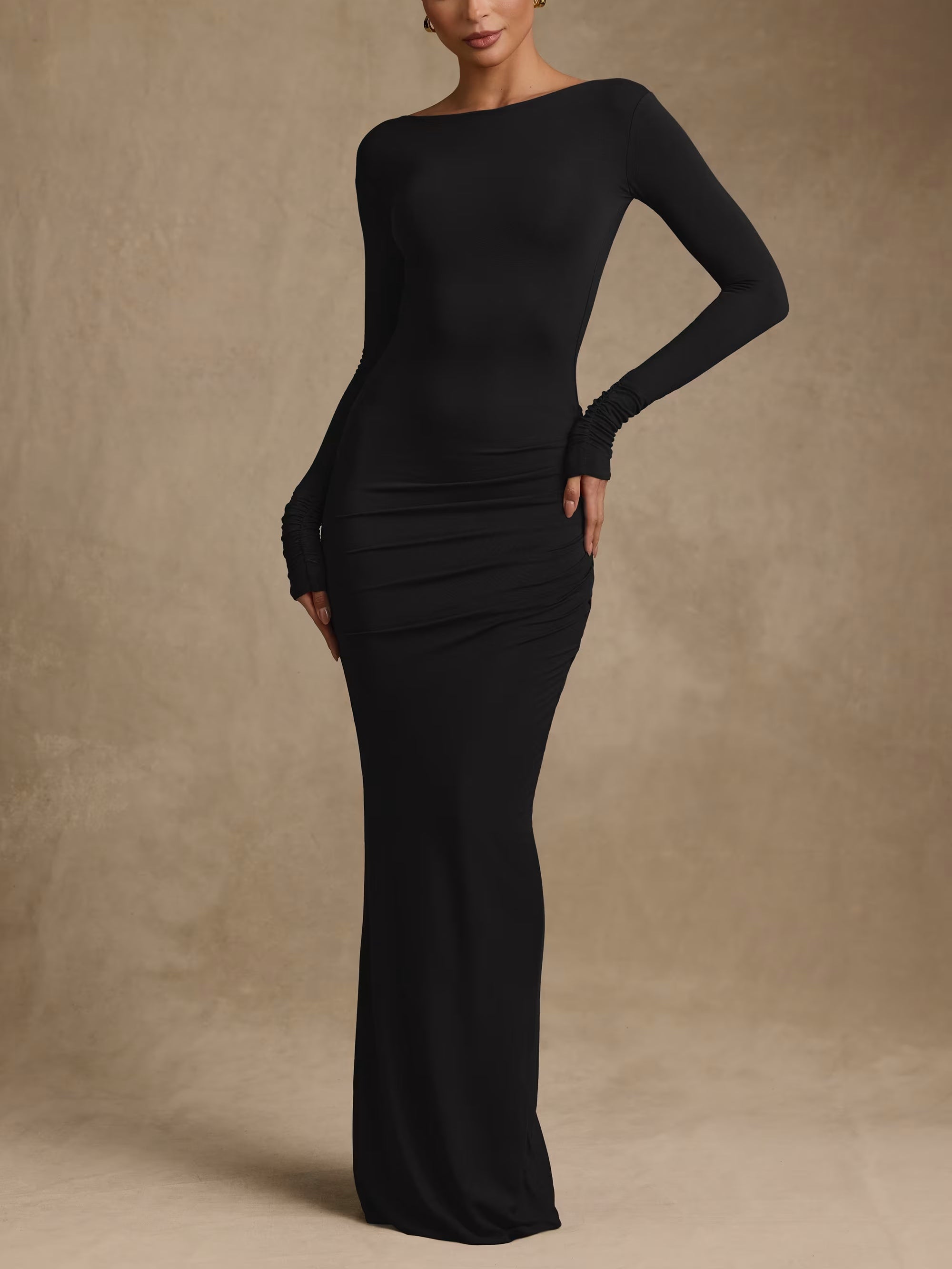 Chocolate Brown Pleated Halter Maxi Dress