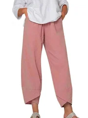 Women's Solid Color Loose Elegant Casual Simple Cotton And Linen Ninth Pants