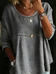 Women's Solid Color Casual Loose Denim Blouse Shirt