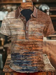 Men's Casual Retro Geometric Pattern Print Polo Shirt