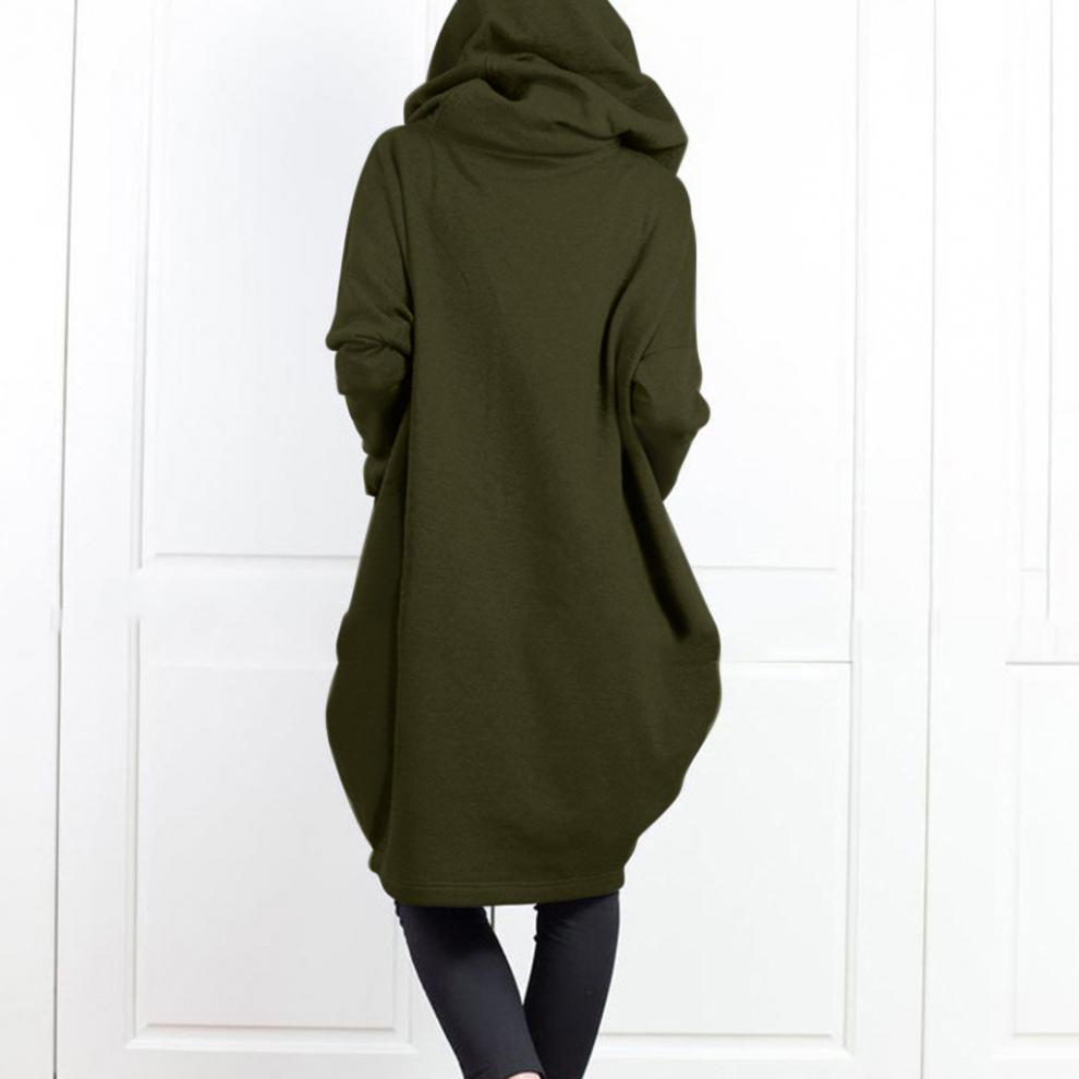 Long Hooded Pocket Zipper Loose Coat With False Two-piece Design
