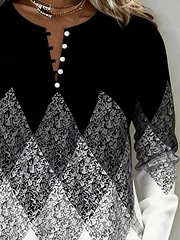Women'S Casual Printed Long-Sleeved Top With Button Closure