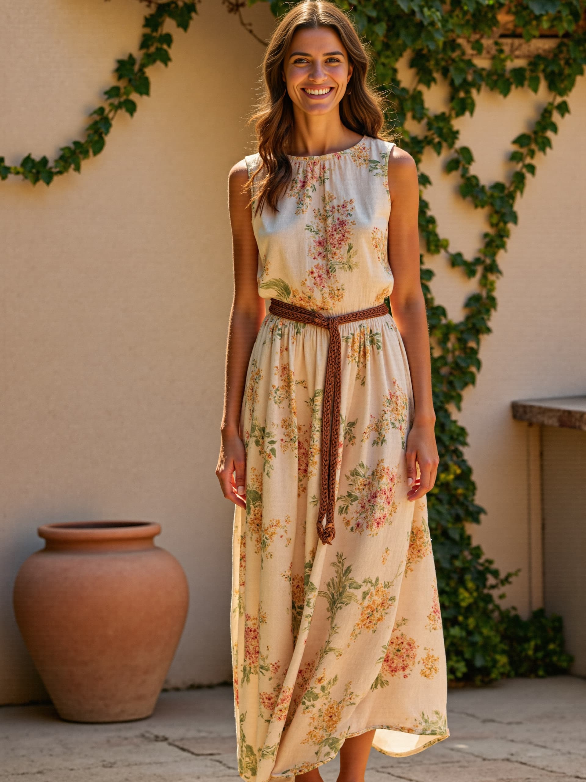 Women's Vintage Floral Art Print Casual Cotton Dress