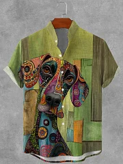 Men's Abstract Dog Art Print Casual Shirt