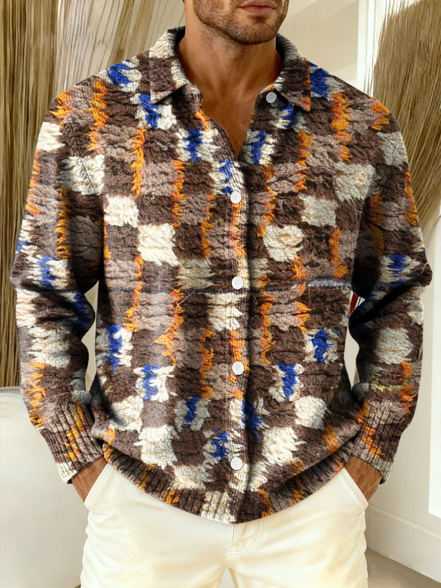 Men's Vintage Patchwork Geometric Abstract Pattern Art Print Cowl Neck Sweater