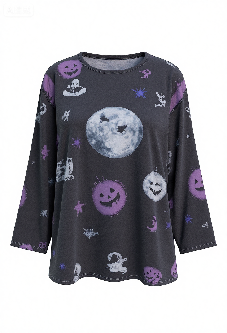Halloween Women's Pumpkin Vintage Print Crew Neck Long Sleeve T-shirt  