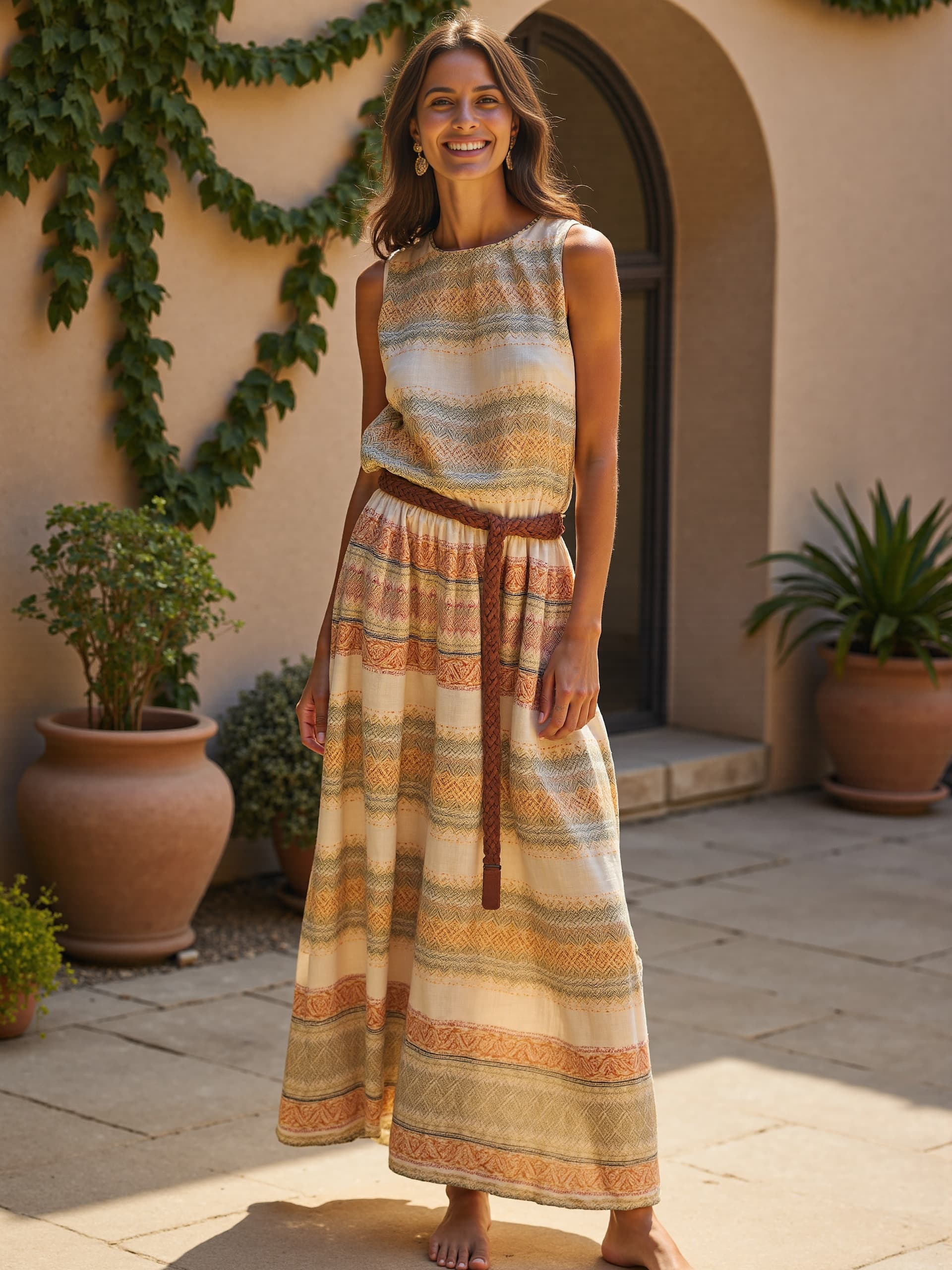 Women's Boho Art Print Casual Cotton Dress