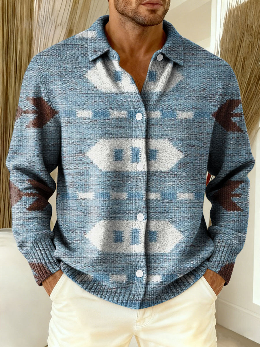 Men's Vintage Patchwork Geometric Abstract Pattern Art Print Cowl Neck Sweater