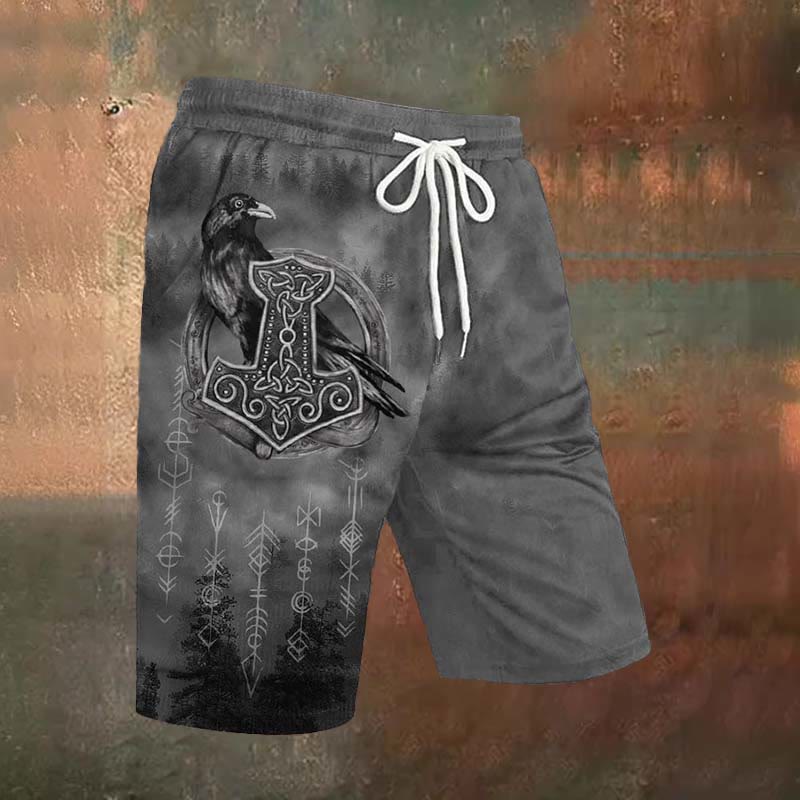 Raven Mjolnir Viking Style Casual Shorts