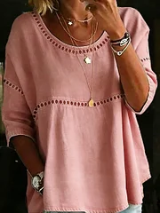 Women's Solid Color Casual Loose Denim Blouse Shirt