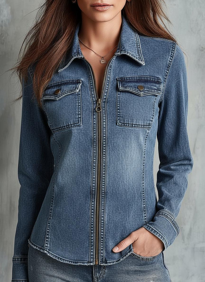 Vintage Burnt Orange Utility Zip Denim Jacket