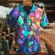 Men's Casual Retro Geometric Art Print Polo Shirt