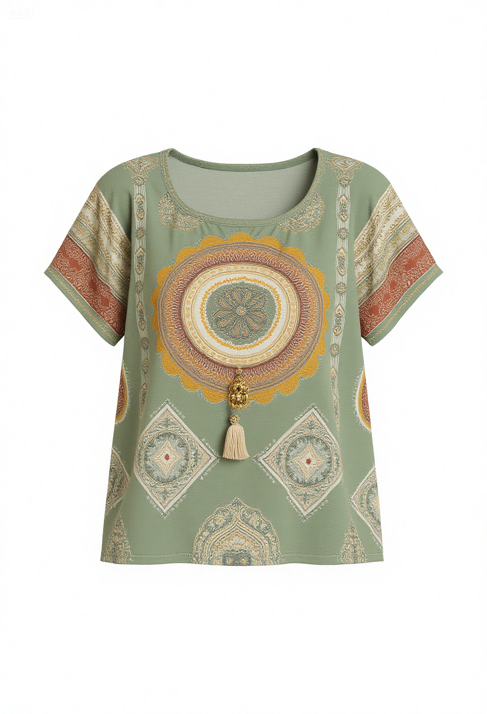 Women's Boho Art Print Casual Linen Short Sleeve T-Shirt