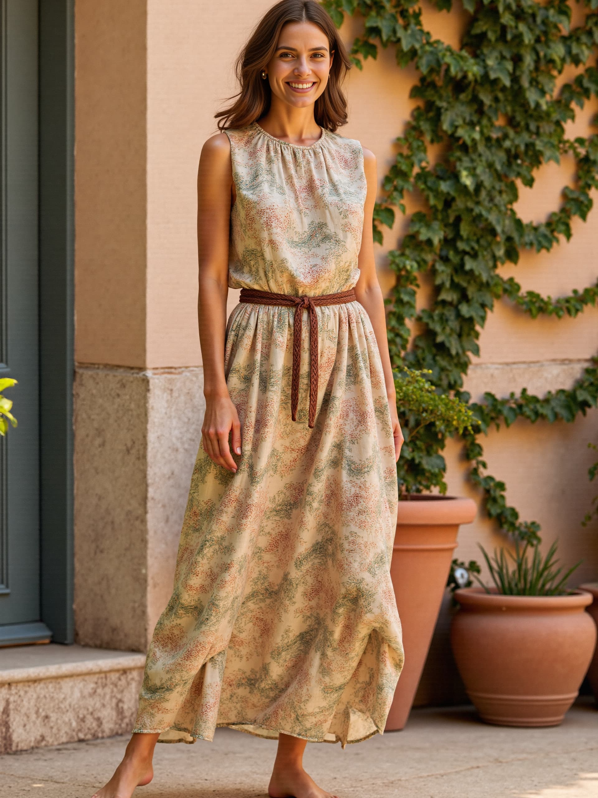 Women's Vintage Floral Art Print Casual Cotton Dress