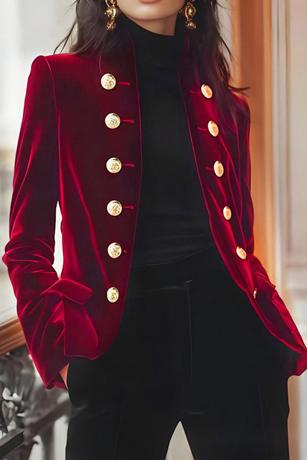 Fashionable Velvet Long-sleeved Double-breasted Casual Jacket