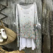 Vintage Butterfly And Floral Printed V Neck Casual Blouse