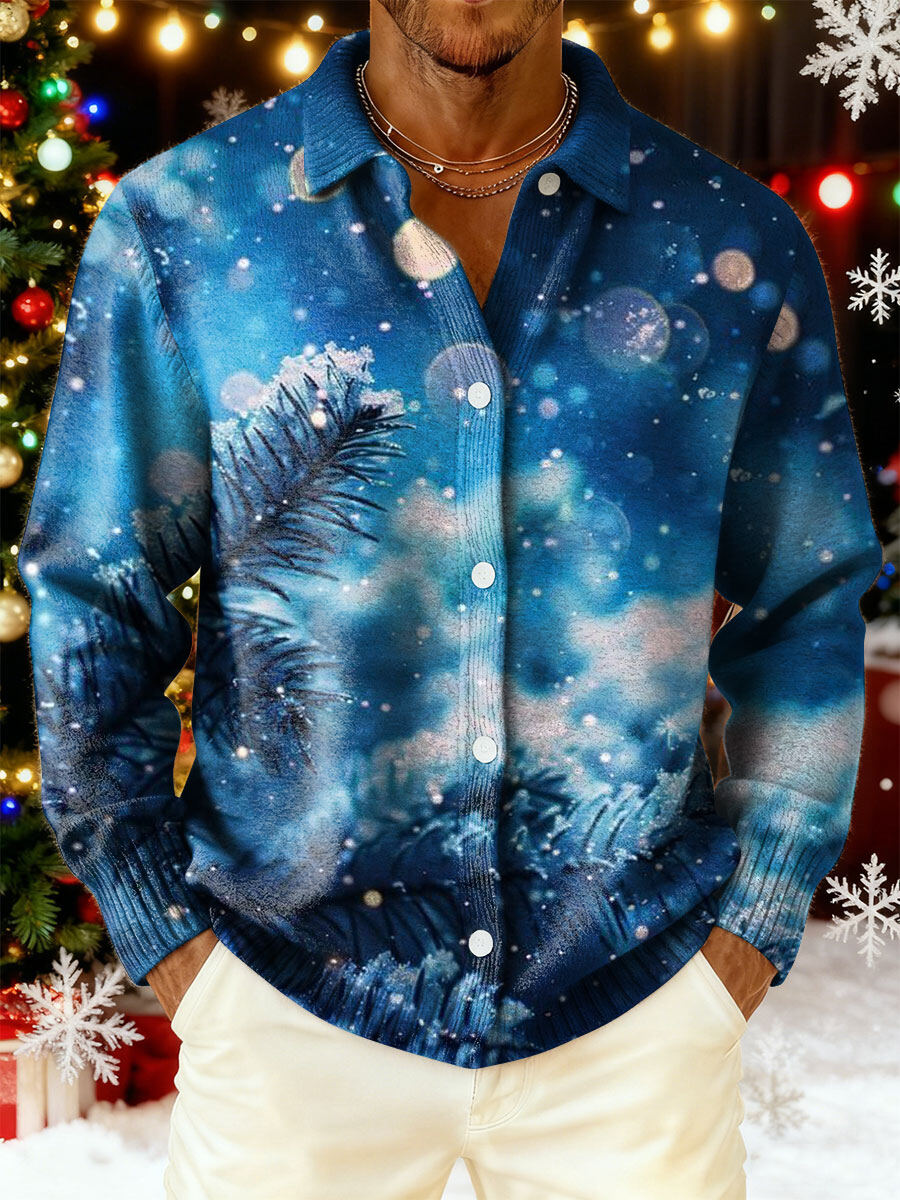 Men's Christmas Snowflake Pattern Art Print Cowl Neck Sweater