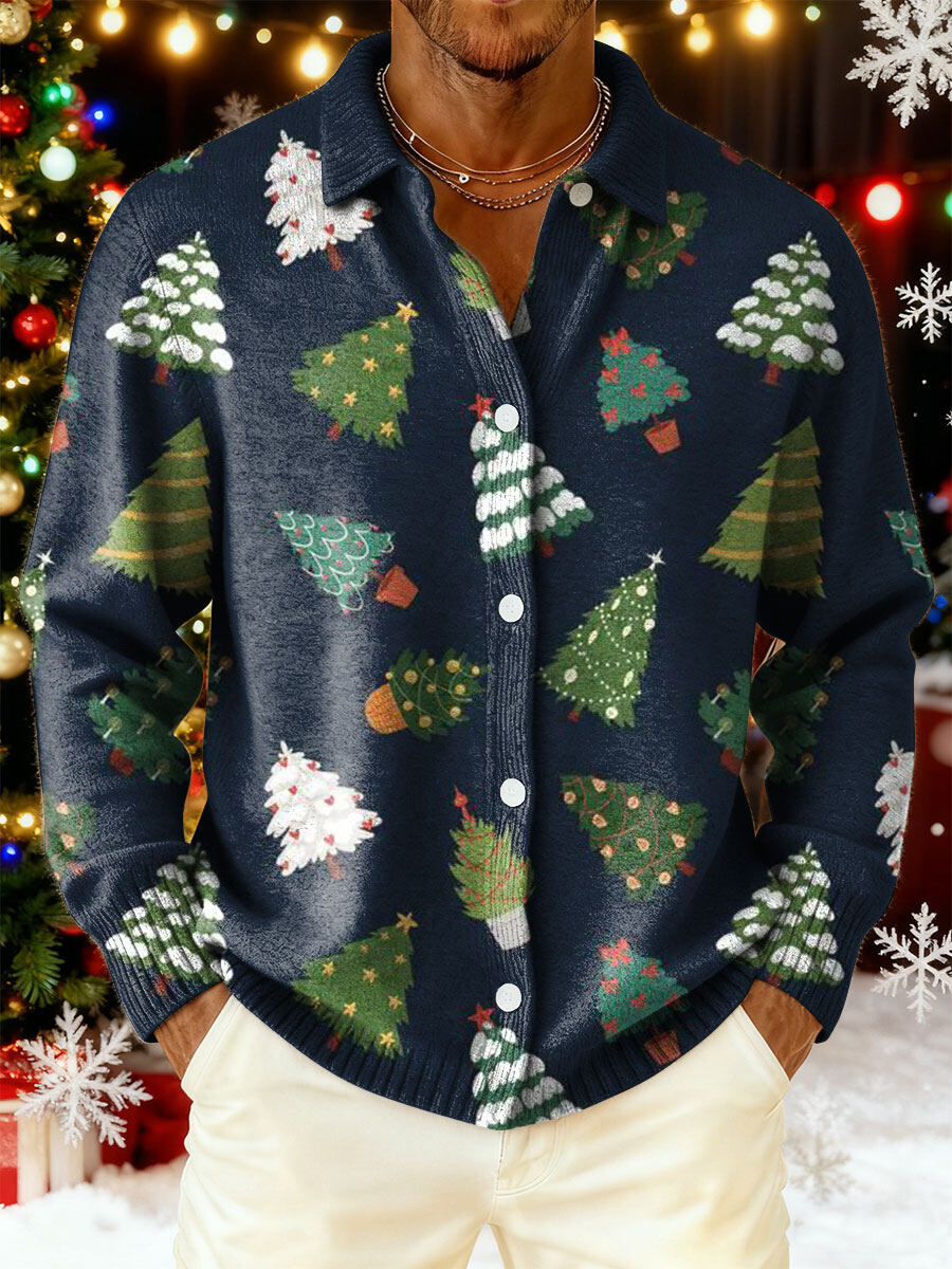 Men's Christmas Trees Pattern Art Print Cowl Neck Sweater