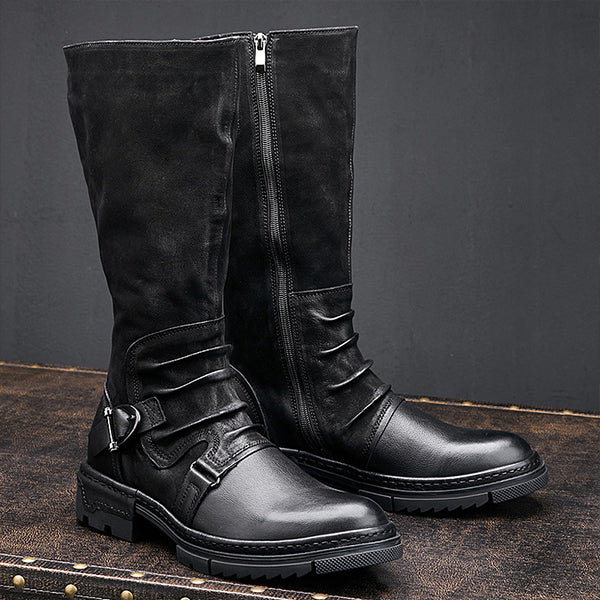 MEN'S VINTAGE BUCKLE PLEATED MOTORCYCLE BOOTS 30868638S