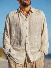 Men's Casual Bamboo Print Graphic Print Casual Linen Shirt