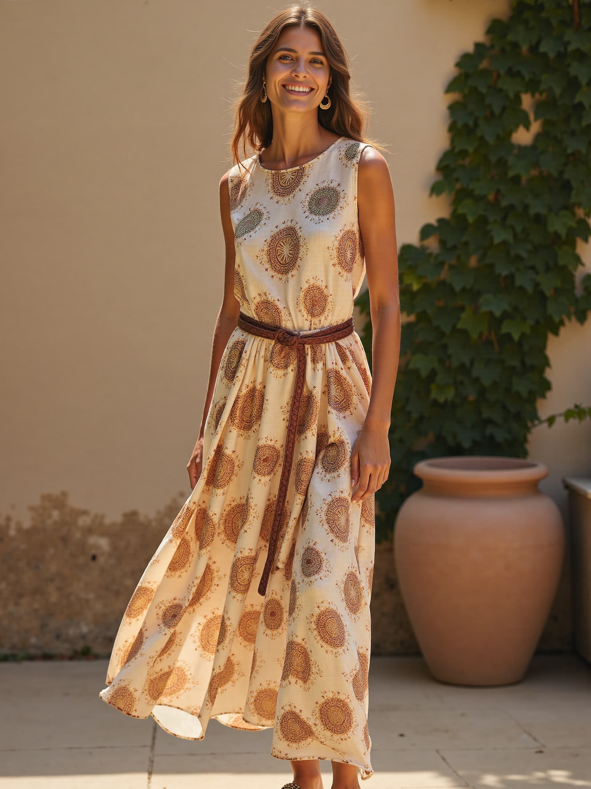 Women's Boho Art Print Casual Cotton Dress