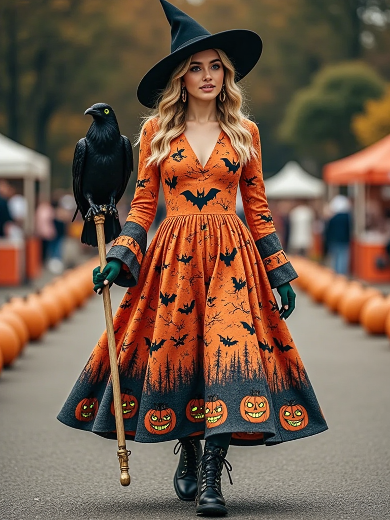 Women's Halloween Gradient Tarot Star Moon Design Witch Maxi Dress