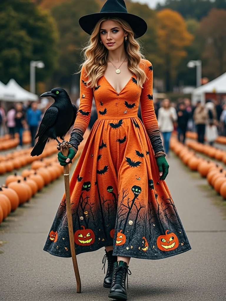 Women's Halloween Gradient Tarot Star Moon Design Witch Maxi Dress