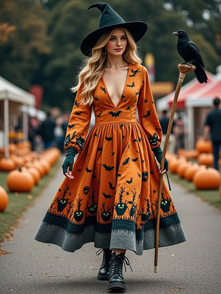 Women's Halloween Gradient Tarot Star Moon Design Witch Maxi Dress