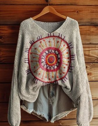 Women's Fashionable prints casual V-neck sweatshirt