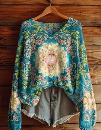 Women's Fashionable prints casual V-neck sweatshirt