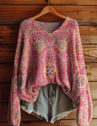 Women's Fashionable prints casual V-neck sweatshirt